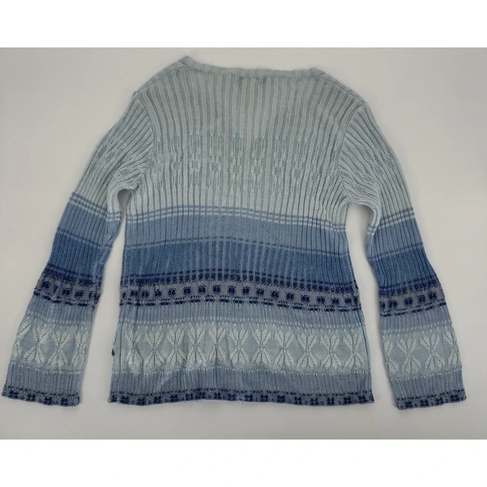 Susan Bristol Blue Gradient‎ Knit Cardigan Floral Embroidery Cottagecore Small